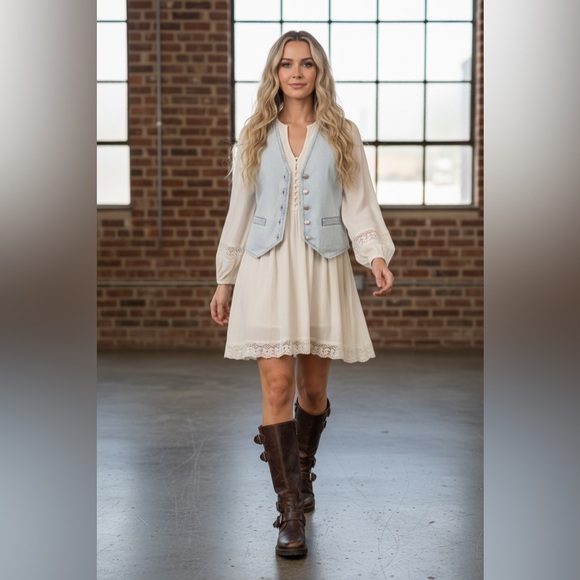 NWT Light Wash Button Front Denim Jean Vest - Picture 14 of 16